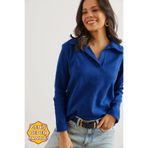 Olalook Kadın Saks Mavi Polo Yaka Selanik Bluz BLZ-19002810