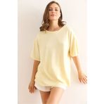 Olalook Kadın Sarı Bisiklet Yaka Oversize Yumuşak Dokulu Tişört TSH-19000865