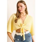 Olalook Kadın Sarı Bürümcük Kimono Bluz BLZ-19003068