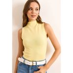 Olalook Kadın Sarı Dik Yaka Soft Touch Esnek Bluz BLZ-19002766