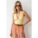 Olalook Kadın Sarı Halter Yaka Sırt Dekolteli Crop Pamuk Bluz BLZ-19003366