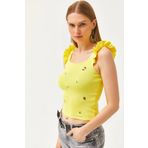 Olalook Kadın Sarı Kolu Fırfırlı Nakış Detaylı Triko Bluz BLZ-19002607