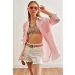 Olalook Kadın Şeker Pembe Oversize Basic Müslin Gömlek GML-19001217