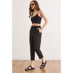 Olalook Kadın Siyah Beli Lastikli Cepli Dokuma Pantolon PNT-19000406