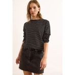 Olalook Kadın Siyah Çizgili Yumuşak Dokulu Basic Sweatshirt SWT-19000742