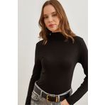 Olalook Kadın Siyah Dik Yaka Dökümlü Soft Touch Bluz BLZ-19002758