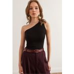 Olalook Kadın Siyah Drape Detaylı Tek Omuz Soft Touch Esnek Viskon Bluz BLZ-19002887