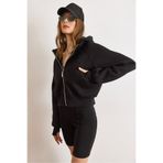 Olalook Kadın Siyah Gizli Cepli Dikiş Detaylı Şardonlu Oversize Sweatshirt SWT-19000767