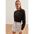 Olalook Kadın Siyah Modal Tuşeli Crop Sweatshirt SWT-19000653