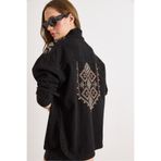 Olalook Kadın Siyah Omuz ve Sırt Nakış Detaylı Pamuk Gabardin Ceket CKT-19000430
