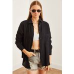Olalook Kadın Siyah Oversize Basic Müslin Gömlek GML-19001217
