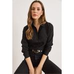 Olalook Kadın Siyah Pul Detaylı Şeritli Regular Fit Gömlek GML-19001406