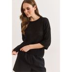 Olalook Kadın Siyah Saç Örgü Ajurlu Loose Fit Mevsimlik Triko Bluz BLZ-19003225