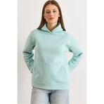 Olalook Kadın Su Yeşili Kapüşonlu Kanguru Cepli Loose Fit Şardonlu Sweatshirt SWT-19000797