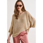 Olalook Kadın Taş İpliği Minik Pullu Ajurlu Loose Fit Triko Bluz BLZ-19003307
