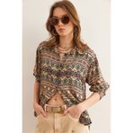 Olalook Kadın Taş Kilim Yıkamalı Yumuşak Dokulu Desenli Viskon Gömlek GML-19001305