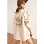 Olalook Kadın Taş Omuz ve Sırt Nakış Detaylı Pamuk Gabardin Ceket CKT-19000430