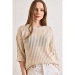 Olalook Kadın Taş Saç Örgü Ajurlu Loose Fit Mevsimlik Triko Bluz BLZ-19003225