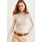 Olalook Kadın Timsah Taş Drape Detaylı Kayık Yaka Bluz BLZ-19002807