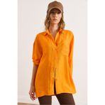 Olalook Kadın Turuncu Cepli Oversize Javanes Gömlek GML-19001395