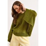Olalook Kadın Yağ Yeşili Bisiklet Yaka Ajurlu Loose Fit Mevsimlik Triko Bluz BLZ-19003328