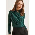Olalook Kadın Zümrüt Yeşili Drape Detaylı Dökümlü Şık Bluz BLZ-19002712