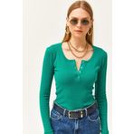 Olalook Kadın Zümrüt Yeşili Patlı Kaşkorse Bluz BLZ-19000588