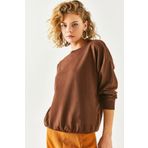 Olalook SWT-19000457 Düz Acı Kahve Kadın Sweatshirt