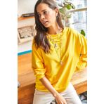 Olalook SWT-19000457 Sarı Basic Yumuşak Dokulu Salaş Sweatshirt