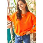 Olalook SWT-19000457 Turuncu Çizgili Yumuşak Dokulu Salaş Sweatshirt