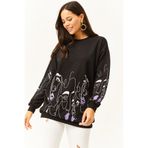 Olalook SWT-19000632 Siyah Kadın Sweatshirt