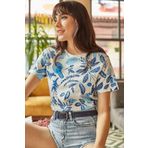 Olalook TSH-19000161 Ekru Mavi Kadın T-shirt