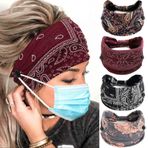 Olbye Kadınlar ve Kızlar için Düğmeli Bohem Saç Bantları - Egzersiz, Yoga, Spor Saç Eşarpları, Maske Kulak Koruyucular için Geniş Kaymaz Elastik Türban Başlıklar, 4 Adet (#7 Şık)