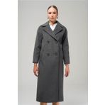 Olcay 3860-Y 1004 Koyu Gri Kruvaze Ara Boy Oversize Kadın Kaban