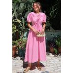 Olcay Bağcık Detaylı Beli Büzgülü Müslin Elbise PEMBE 9362-E