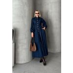 Olcay Beli Büzgülü Çıt Çıt Kapamalı Denim Elbise KOYU MAVİ 9249-E