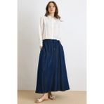 Olcay Beli Lastikli Soft Denim Etek Lacivert 7068
