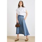 Olcay Beli Lastikli Soft Denim Etek MAVİ 7068 - Mavi