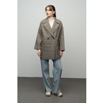 Olcay Ekose Desenli Kruvaze Oversize Kaban HAKİ