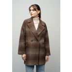 Olcay Ekose Desenli Kruvaze Oversize Kaban KAHVE