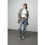 Olcay Ekose Desenli Kruvaze Oversize Kaban SİYAH-BEYAZ