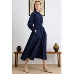 Olcay Göğüs Cepli Beli Lastikli Poplin Elbise LACİVERT 9286-E - Lacivert - 36