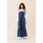 Olcay Gömlek Espirili Eteği Volanlı Denim Elbise Mavi 9305-E - 42