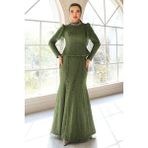 Olcay Kolye Detaylı Balık Model Dantel Tesettür Abiye Elbise HAKİ 1058 - Haki - 42