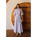 Olcay Kuşaklı Kısa Kollu Çizgili Poplin Elbise Beyaz 9317-E - M