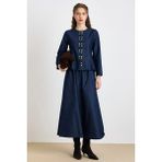 Olcay Metal Çıt Çıt Detaylı Ceket Etek Denim Takım LACİVERT 9448-TK - Lacivert - 2XL