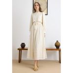Olcay Pelerin ve Eteği Üç Boyutlu Aplikeli Exclusive Elbise Krem 9432-E - XL
