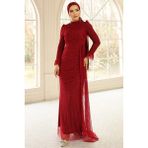 Olcay Volan Detaylı Dantel Tesettür Abiye Elbise BORDO 1251 - 42