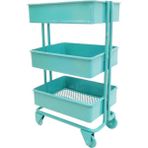 Ölçek Mini Metal Depolama Raf / 4 Tekerlekler Dollhouse Mobilya Dekor Mavi