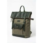 OLD COTTON BAGS Kanvas Hakiki Deri Detaylı Laptop Bölmeli Unisex Suya Dayanıklı Vintage Sırt Çantası Haki Yeşil 30x44x12 cm